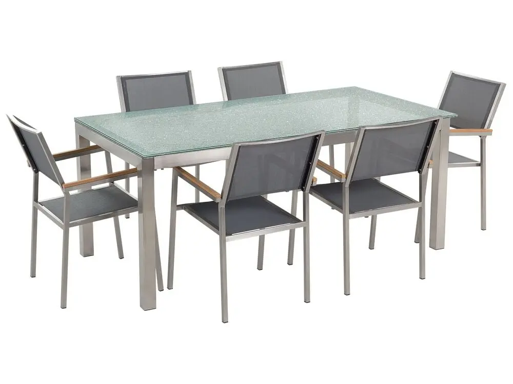 Gartenmöbel Set 6-Sitzer GROSSETO Crashglas Durchscheinend / Grau aus pulverbeschichtetem Stahl
