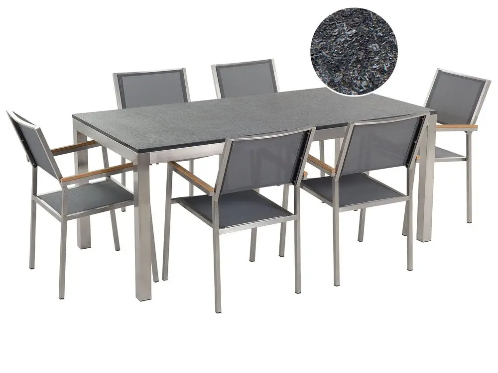 Gartenmöbel Set 6-Sitzer GROSSETO Granit geflammter Schwarz / Grau aus pulverbeschichtetem Stahl