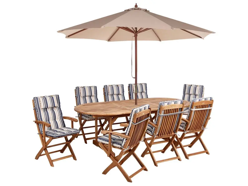 Gartenmöbel Set 8-Sitzer MAUI II mit Schirm Akazienholz Bunt