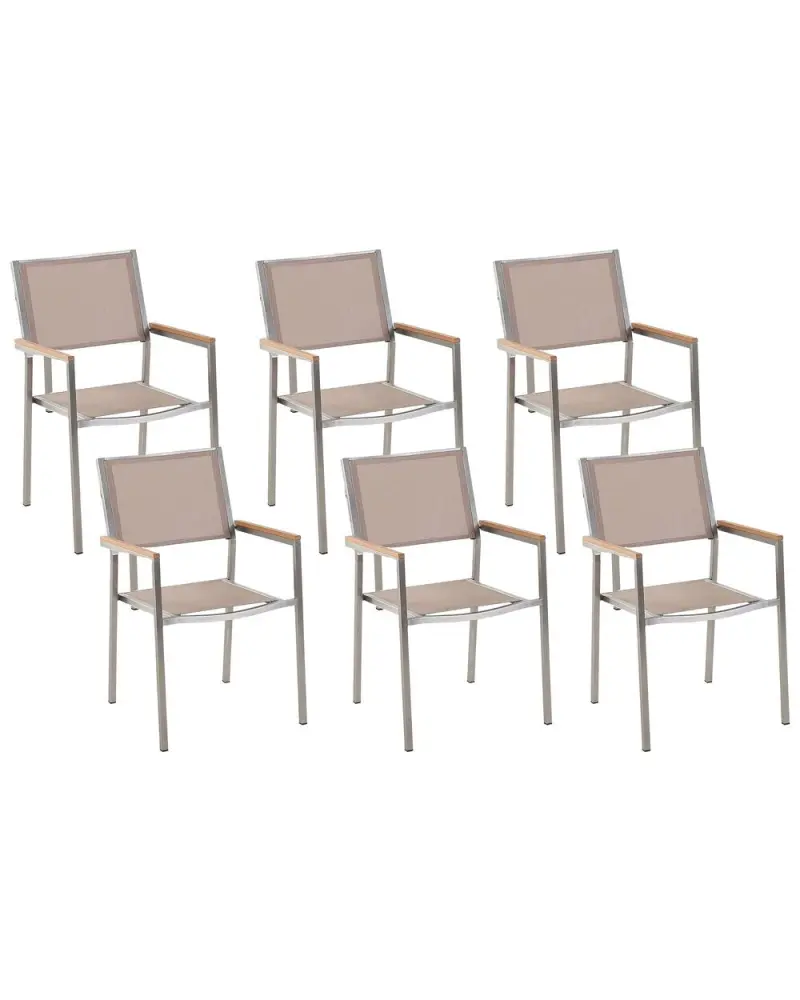 Gartenstuhl 6er Set GROSSETO Edelstahl Sandfarben