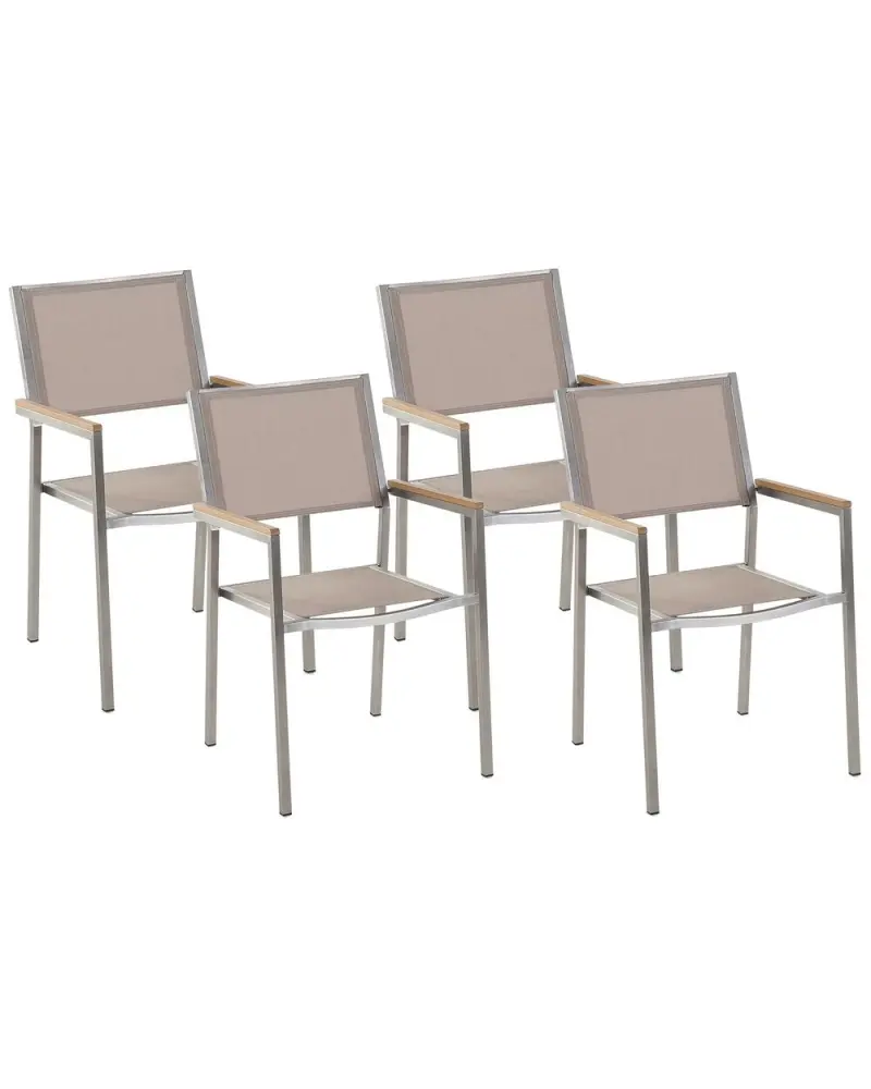 Großes Gartenstuhl 4er Set GROSSETO Edelstahl Sandfarben