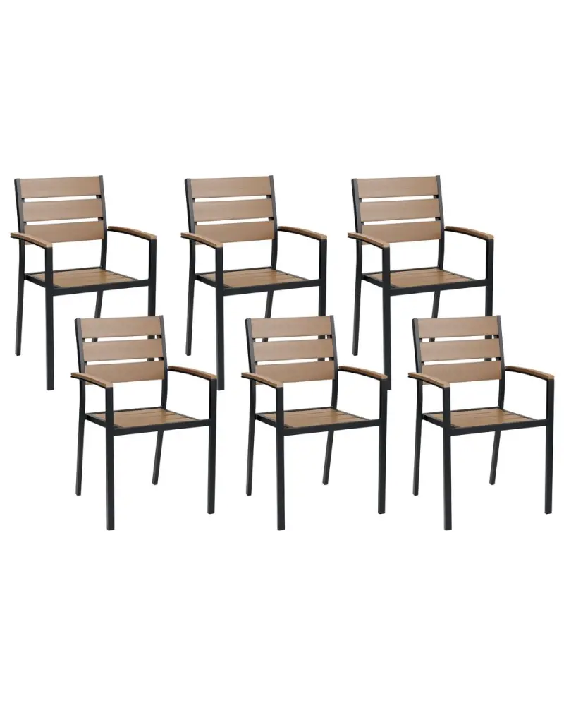 Großes Gartenstuhl 6er Set VERNIO Braun / Schwarz