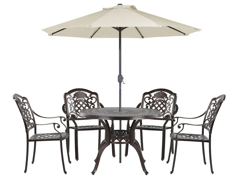 Komfortable Lounge Gartenmöbel Set 4-Sitzer SALENTO mit Schirm (16 Optionen) Metall Dunkelbraun