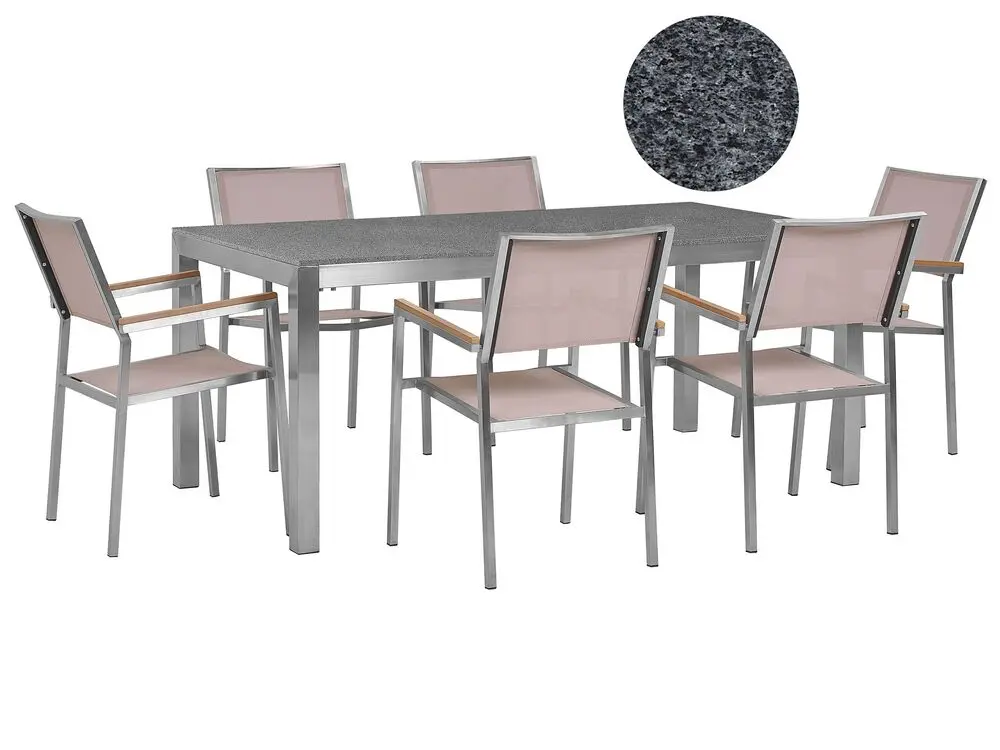 Komfortable Lounge Gartenmöbel Set 6-Sitzer GROSSETO Granit Polierter Grau / Sandfarben