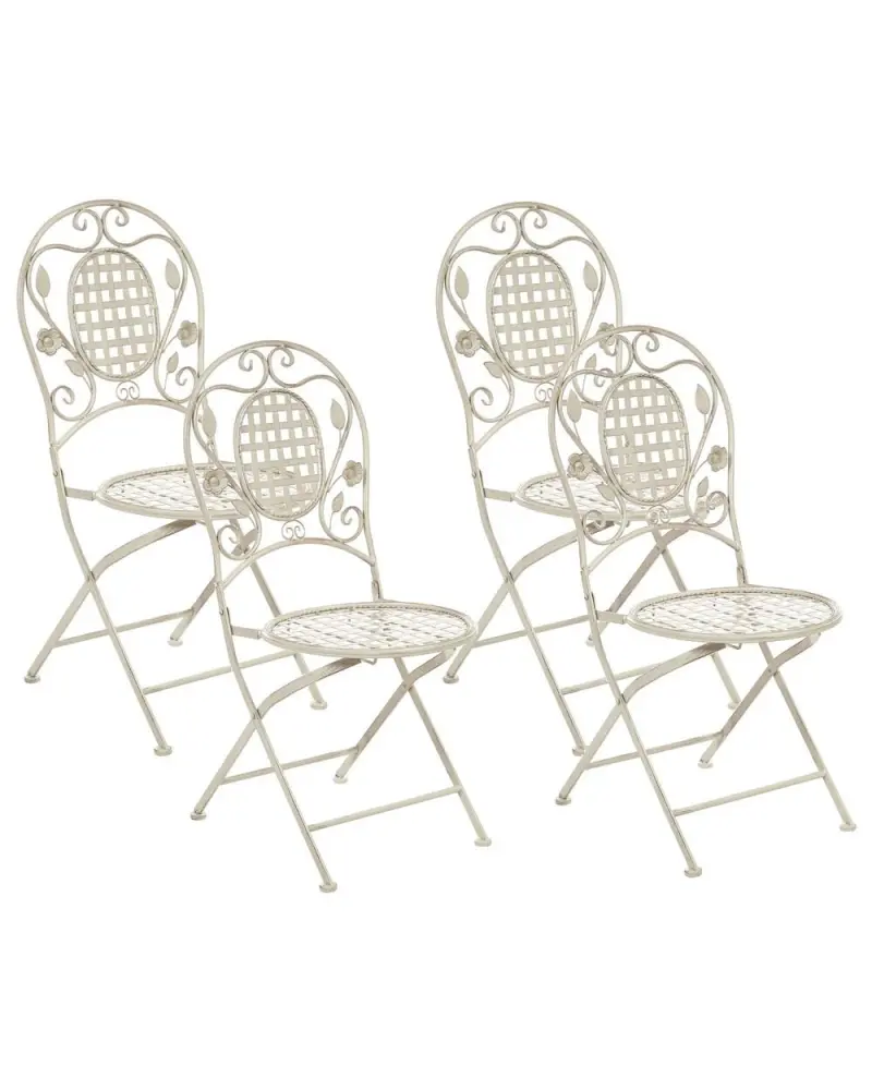 Kompaktes Gartenstuhl 4er Set BIVIO klappbar Metall Cremeweiß