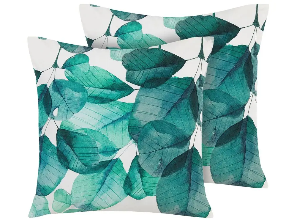 Bequeme Gartenkissen 2er Set TREBBO Pflanzenmuster 45 x 45 cm Blaugrün