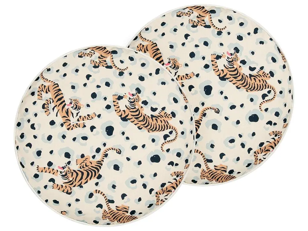 Gartenkissen 2er Set ARENZANO Tiermuster 40 x 40 cm Elfenbein