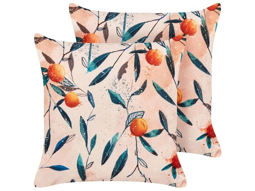 Gartenkissen 2er Set PIALPETTA Pflanzenmuster 45 x 45 cm Orange