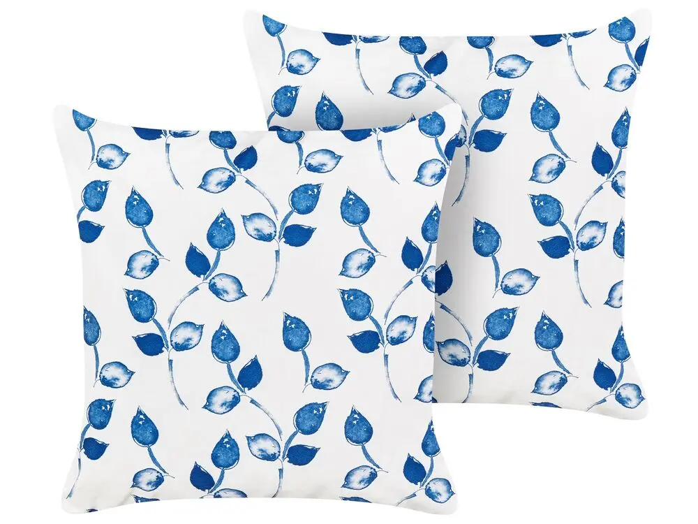 Gartenkissen 2er Set TORBORA Pflanzenmuster 45 x 45 cm Weiß Blau aus pulverbeschichtetem Metall