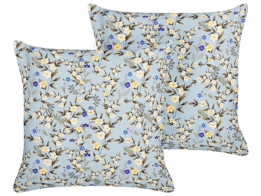 Gartenkissen 2er Set VALLORIA Blumenmuster 45 x 45 cm Blau Dunkelbraun und Beige