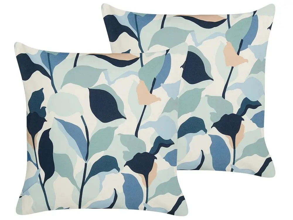 Gartenkissen 2er Set VEGLINO Pflanzenmuster 45 x 45 cm Blau
