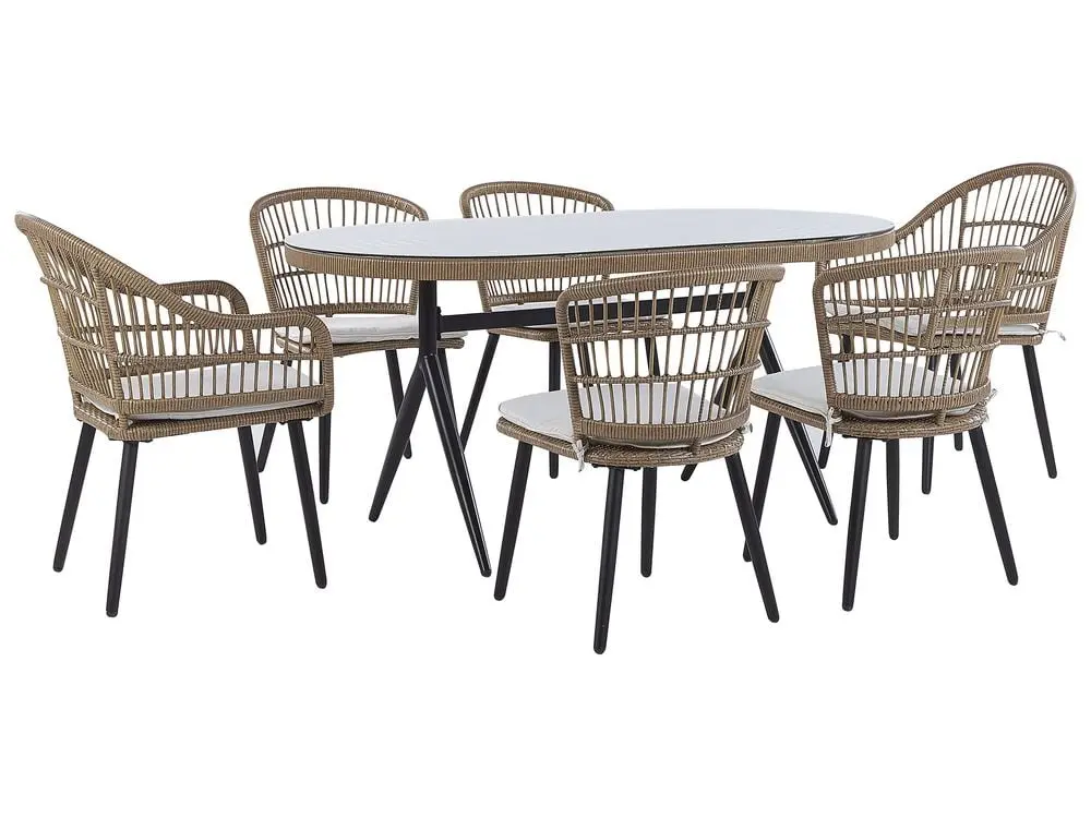 Gartenmöbel Set 6-Sitzer ALIANO II inkl. Kissen Polyrattan Elfenbein