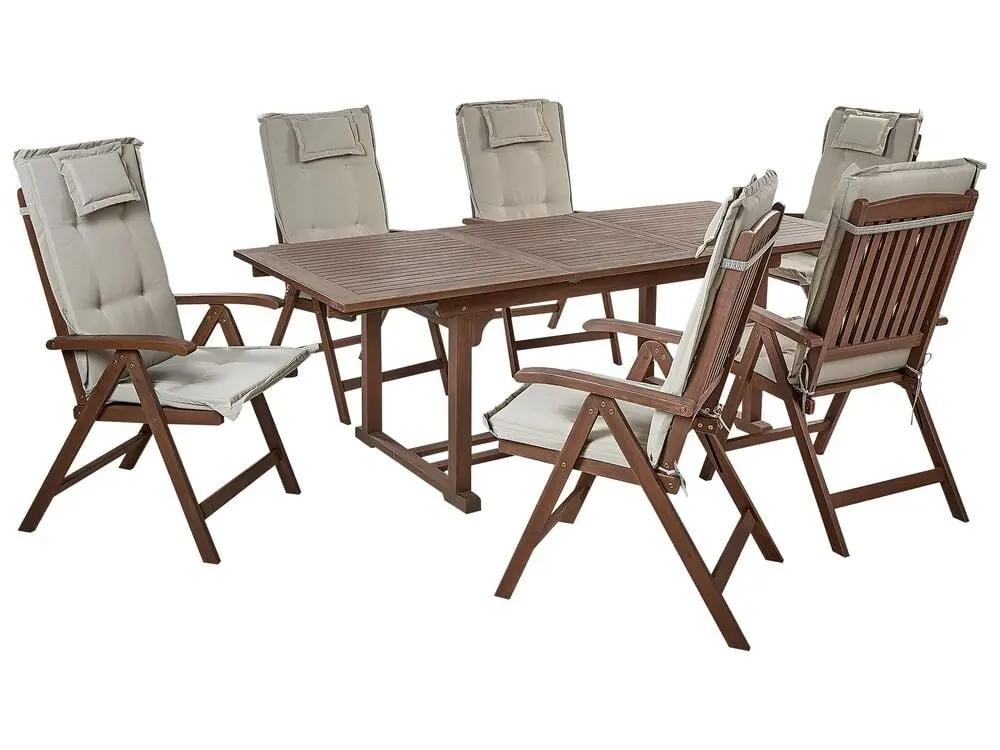 Gartenmöbel Set 6-Sitzer AMANTEA inkl. Kissen Akazienholz Taupe für den Außenbereich