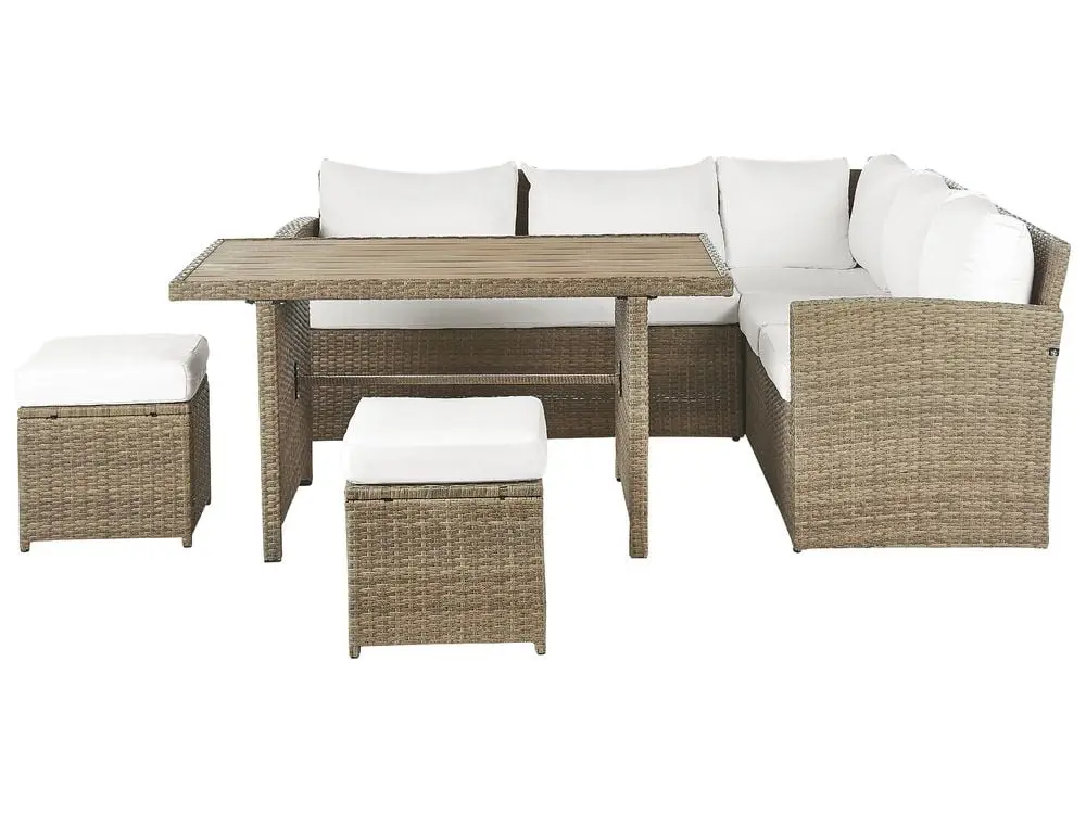 Lounge Set mit Tisch und Ottomane 5-Sitzer BARDI linksseitig inkl. Kissen Polyrattan Braun ohne Montage