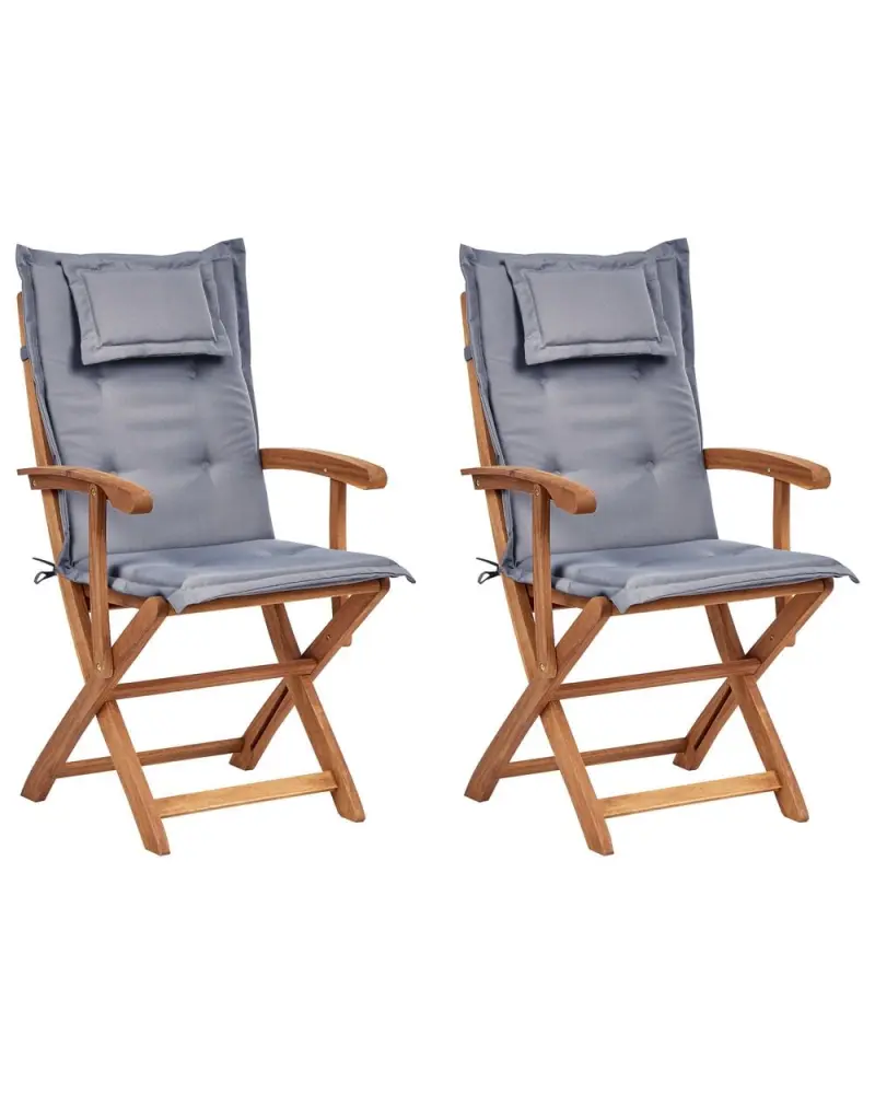 Set mit 2 Stühlen und Sitzkissen MAUI II Akazienholz Graphitgrau