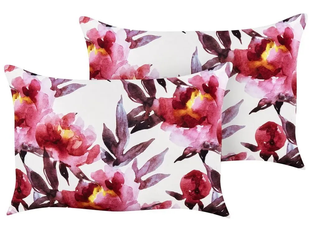 Wetterfeste Outdoor Gartenkissen 2er Set LANROSSO Blumenmuster 40 x 60 cm Rosa