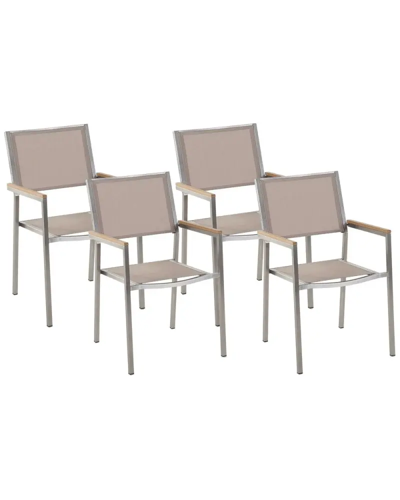 Set 4 Garden Chairs GROSSETO Stainless Metall Beige