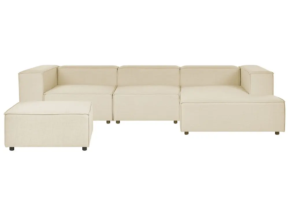 3-Sitzer Ecksofa Leinen hellbraun linksseitig mit Ottomane APRICA mit 120 kg Belastbarkeit