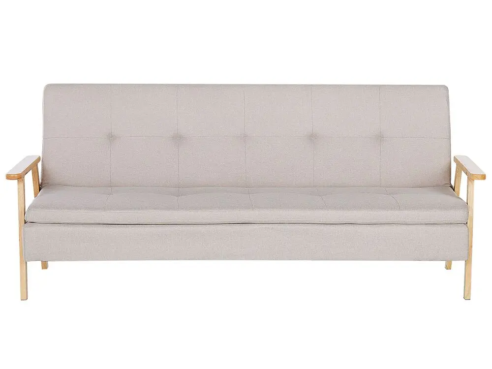 3-Sitzer Schlafsofa Stoff elfenbein / heller Holzfarbton TJORN