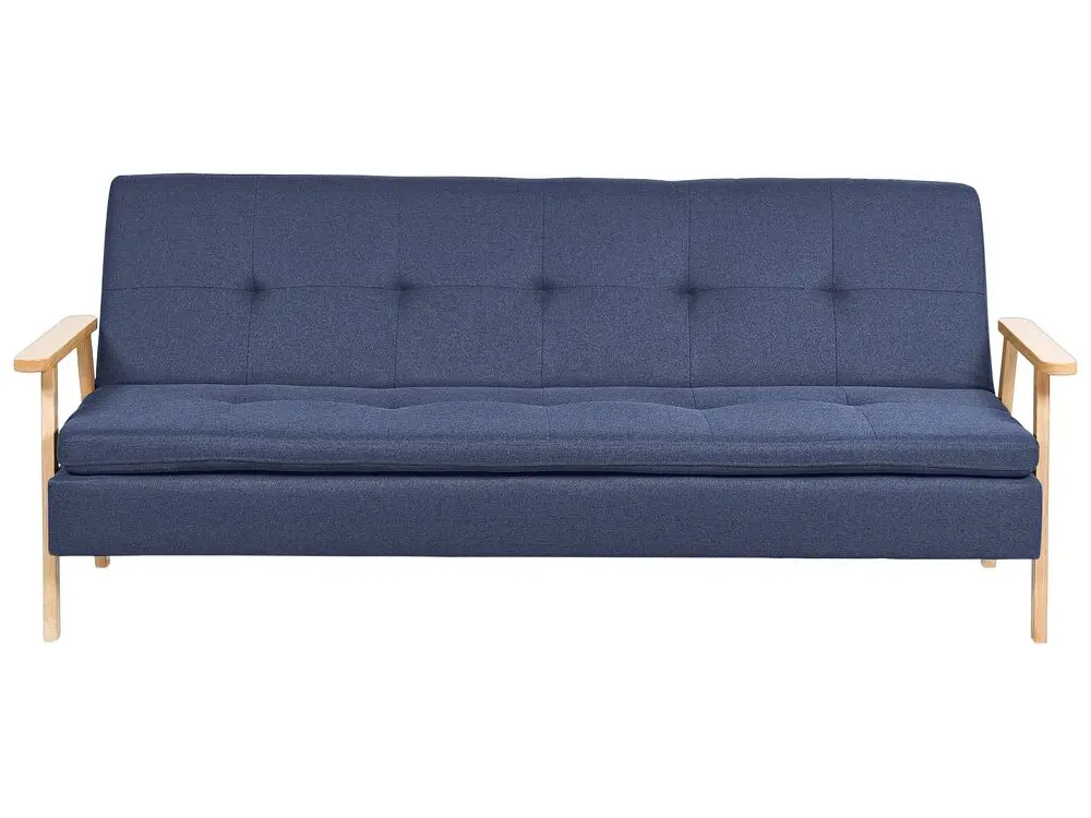 3-Sitzer Schlafsofa Stoff marineblau / heller Holzfarbton TJORN aus pulverbeschichtetem Metall