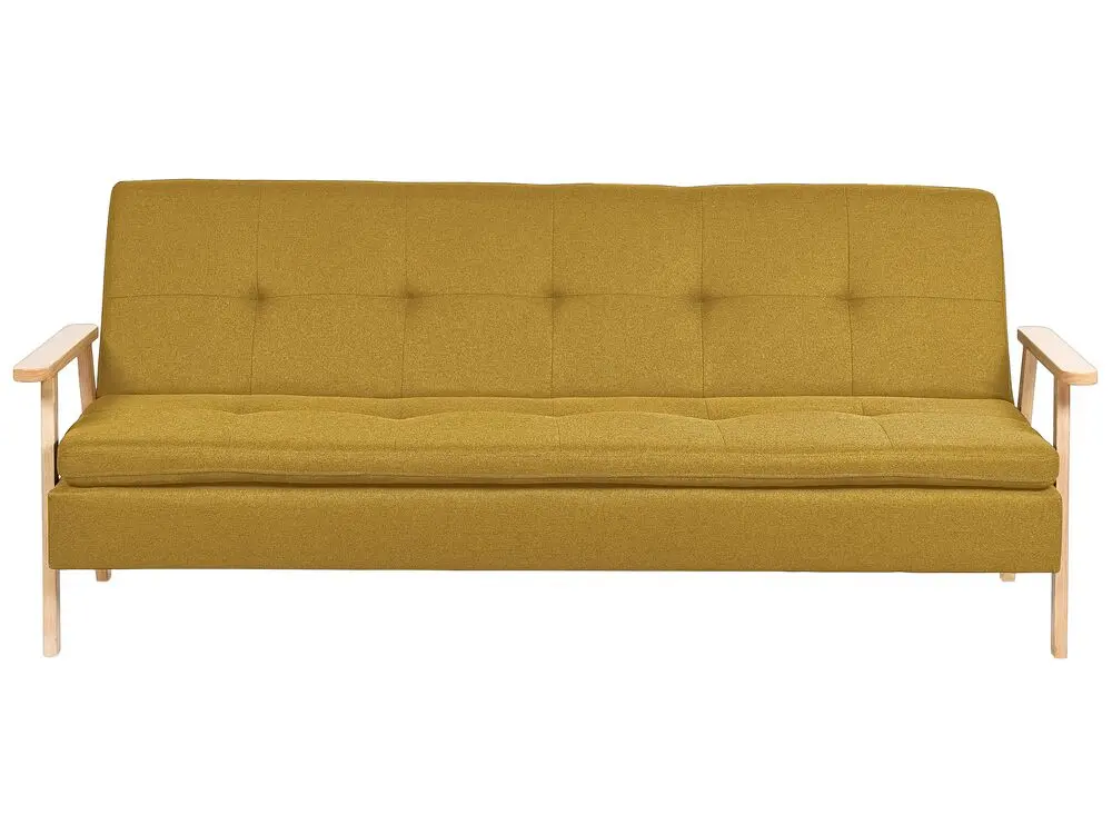 3-Sitzer Schlafsofa Stoff senfgelb / heller Holzfarbton TJORN für den Außenbereich