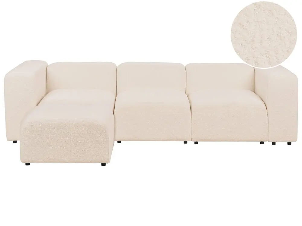 3-Sitzer Sofa Bouclé hellbeige mit Ottomane FALSTERBO mit Armlehnen