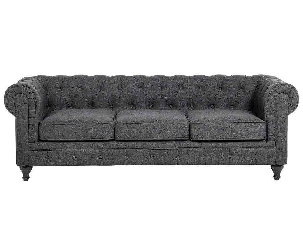 3-Sitzer Sofa grau / dunkelbraun CHESTERFIELD aus strapazierfähigem Kunststoff