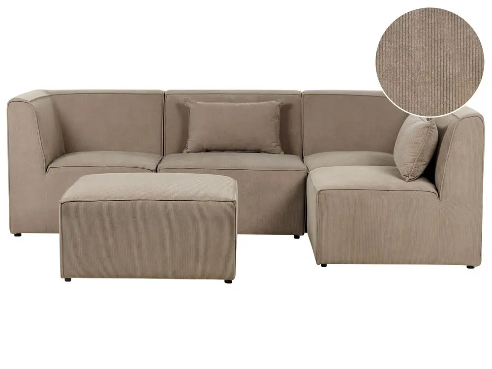 4-Sitzer Ecksofa Cord taupe linksseitig mit Ottomane LEMVIG ohne Montage