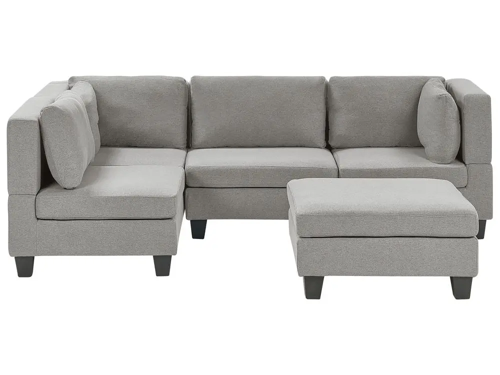 4-Sitzer Ecksofa Leinenoptik hellgrau rechtsseitig mit Ottomane UNSTAD ohne Montage