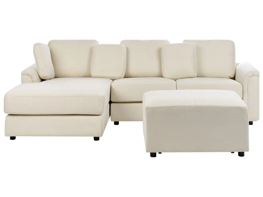 4-Sitzer Ecksofa Stoff hellbeige rechtsseitig mit Ottomane KOHLO mit Quick-Release-System