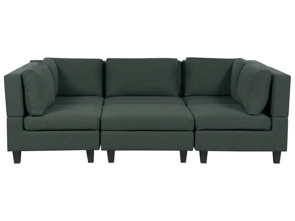 5-Sitzer Wohnlandschaft U-förmig Leinenoptik dunkelgrün mit Ottomane UNSTAD mit Quick-Release-System