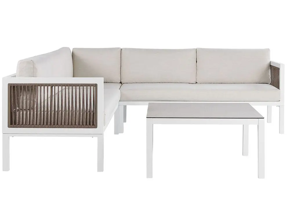 Bequeme Garten Ecksofa mit Tisch 4-Sitzer BORELLO linksseitig Metall Sandfarben
