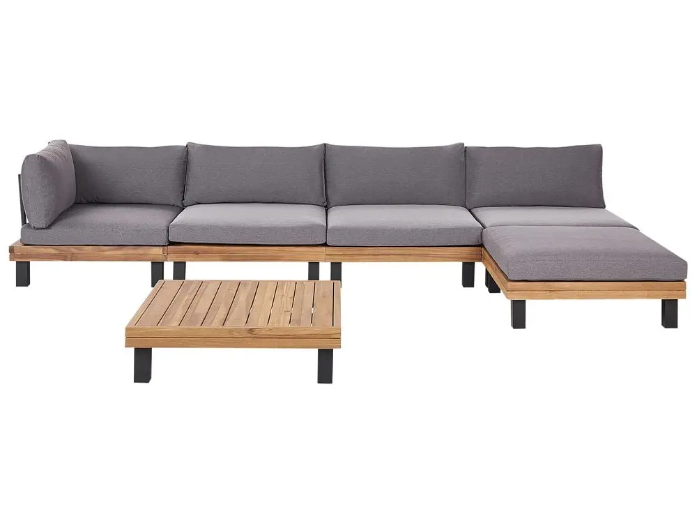 Garden Corner Sofa Table 5 Seater FRAZZANO Modular Beglaubigt Acacia Wood Grey