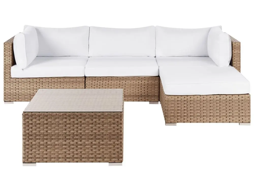 Garten Ecksofa mit Tisch 4-Sitzer SANO II linksseitig bausteinartig Polyrattan Naturfarben