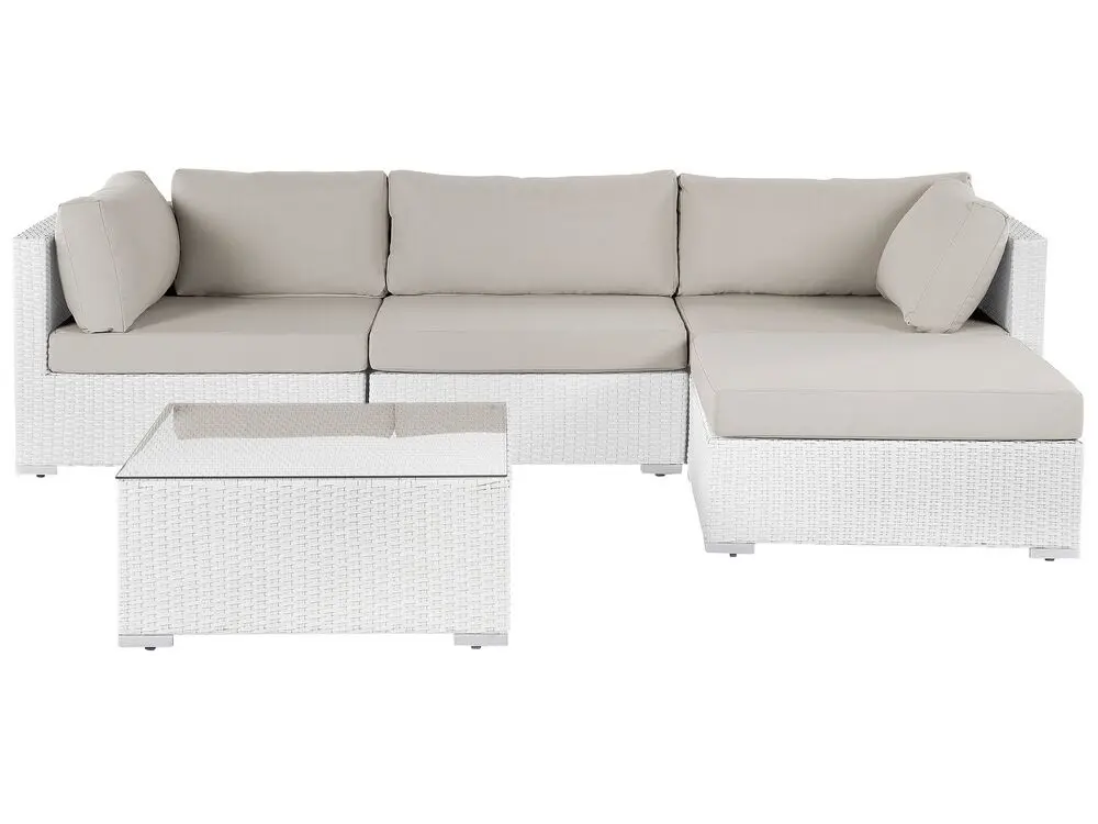 Garten Ecksofa mit Tisch 4-Sitzer SANO II linksseitig erweiterbar Polyrattan Weiß