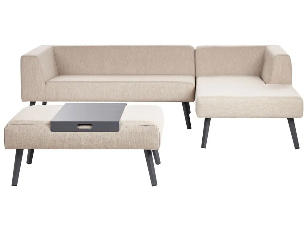 Garten Ecksofa mit Tisch 4-Sitzer SORRIVOLI linksseitig Elfenbein | schimmelresistent | witterungsbeständig