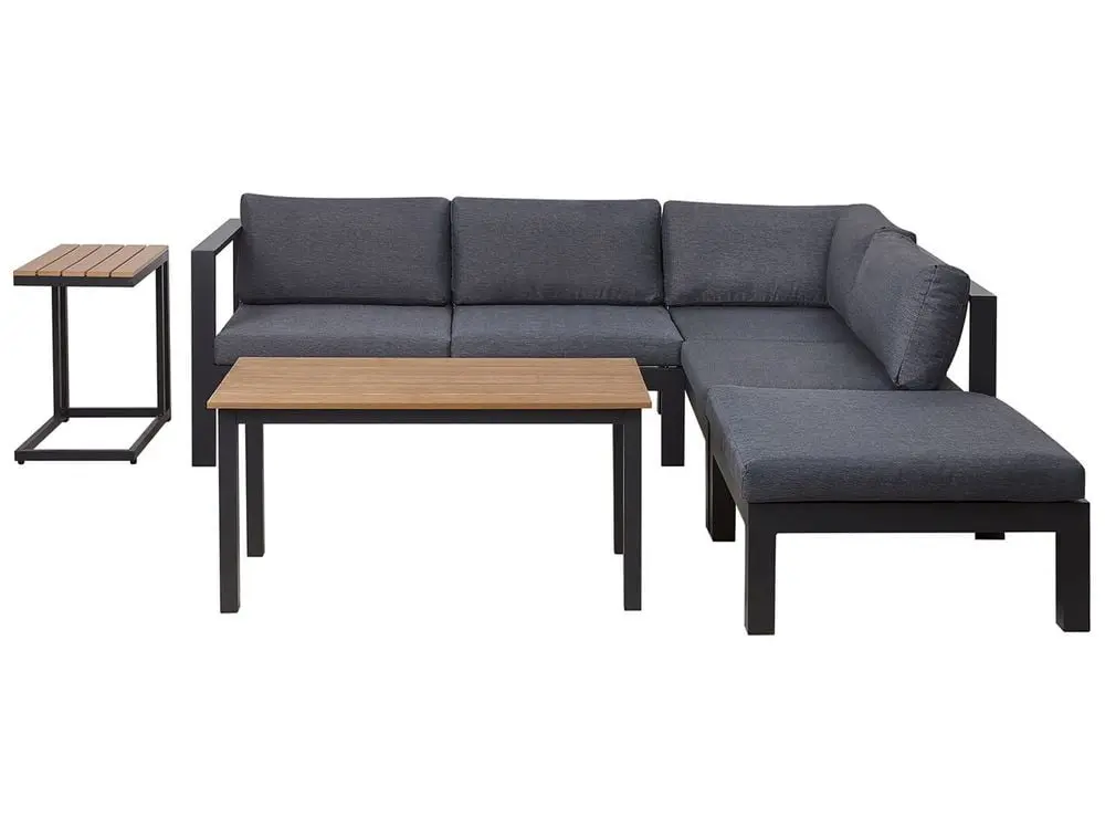 Garten Ecksofa mit Tisch 5-Sitzer MESSINA linksseitig Metall Schwarz | Schneller Versand