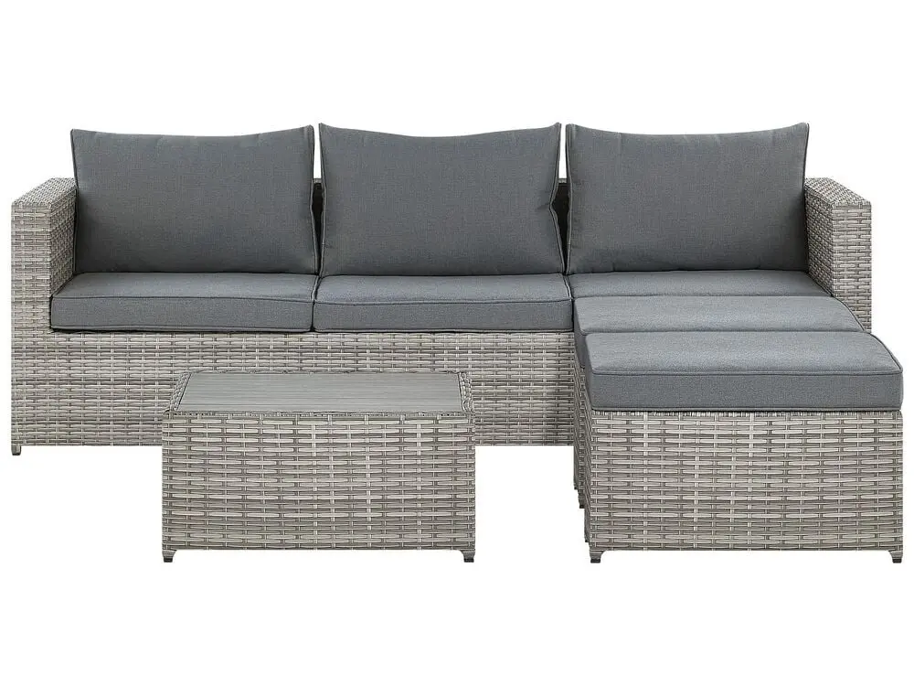 Garten Ecksofa mit Tisch 5-Sitzer SABBIA rechtsseitig systemhaft Polyrattan Hellgrau