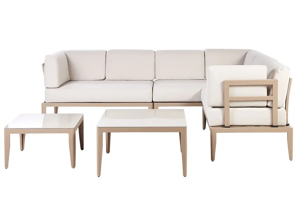 Garten Ecksofa mit Tisch 6-Sitzer RIMA III linksseitig systemhaft Metall Hellbeige