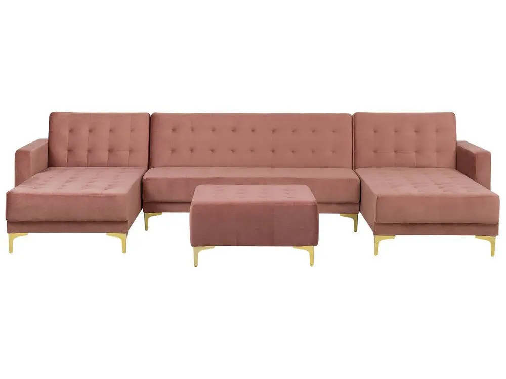 Hängesessel- Schlafsofa U-förmig Samtstoff rosa mit Ottomane ABERDEEN