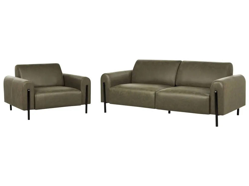 Hochwertige Rattan 4-Sitzer Sofa Set Lederoptik dunkelgrün ASKIM