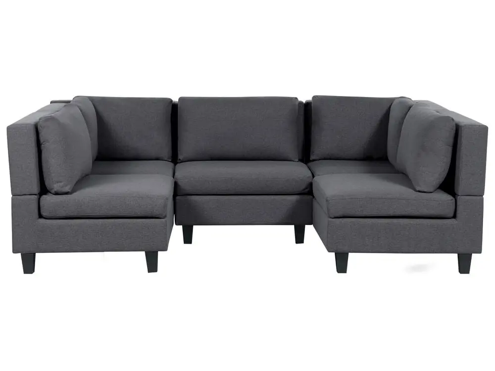 Hochwertige Rattan 5-Sitzer Wohnlandschaft U-förmig Leinenoptik dunkelgrau UNSTAD