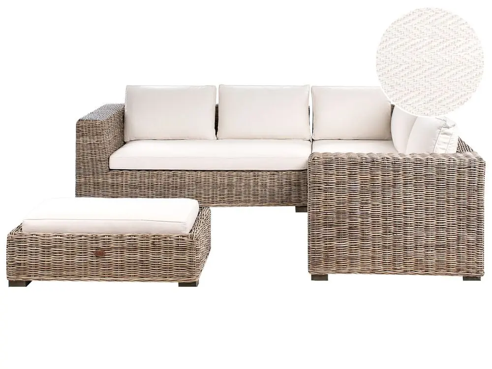 Hochwertige Rattan Garden Corner Sofa Ottoman 5 Seater RINELLA Rattan Grey