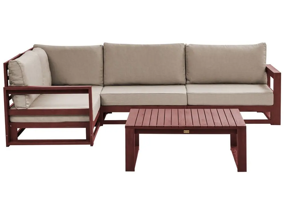 Klappbare Garten Ecksofa mit Tisch 4-Sitzer TIMOR rechtsseitig erweiterbar Akazienholz Dunkelrot