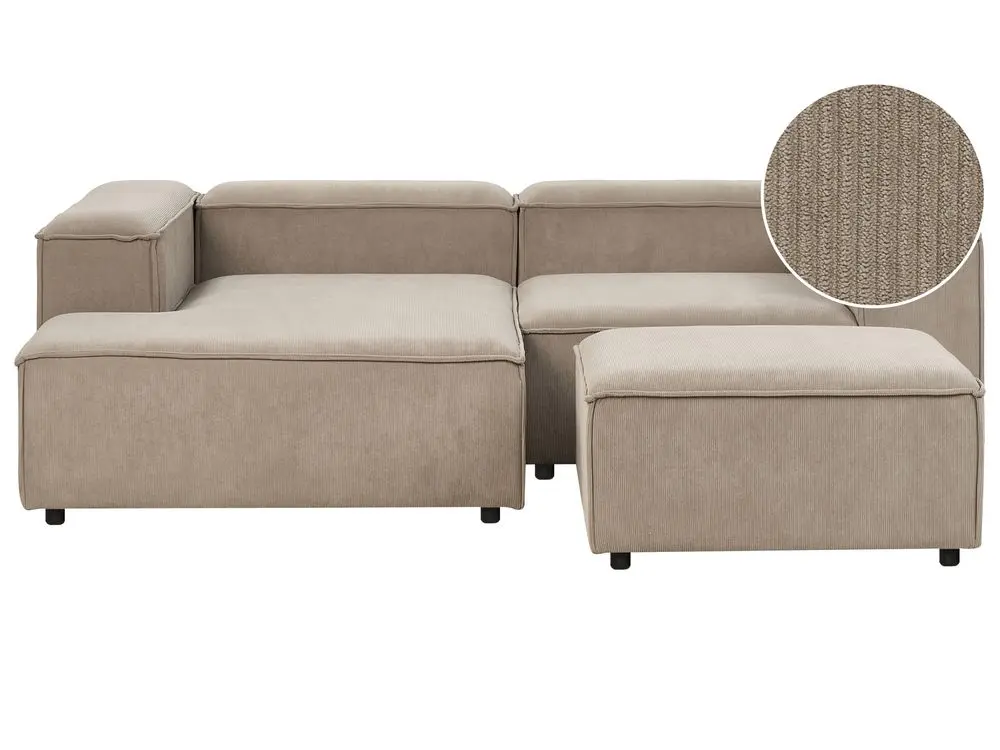 Loungesessel- 3-Sitzer Ecksofa Cord taupe rechtsseitig mit Ottomane ARDAL