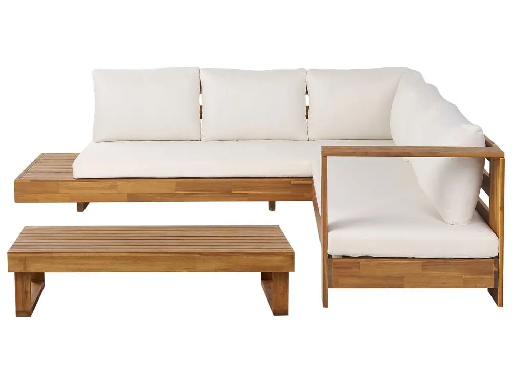 Loungesessel- Garten Ecksofa mit Tisch 5-Sitzer MARETTIMO linksseitig zertifiziertes Akazienholz Braun