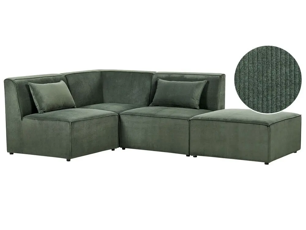 Polster- 3-Sitzer Ecksofa Cord dunkelgrün rechtsseitig mit Ottomane LEMVIG
