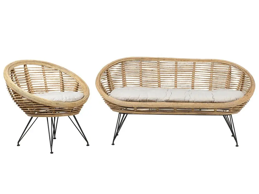 Polster- Gartensofa Set 3-Sitzer MARATEA Rattan Naturfarben