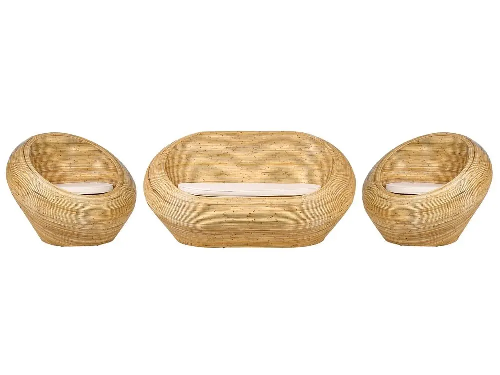 Polster- Gartensofa Set 4-Sitzer MAIORI Rattan Naturfarben