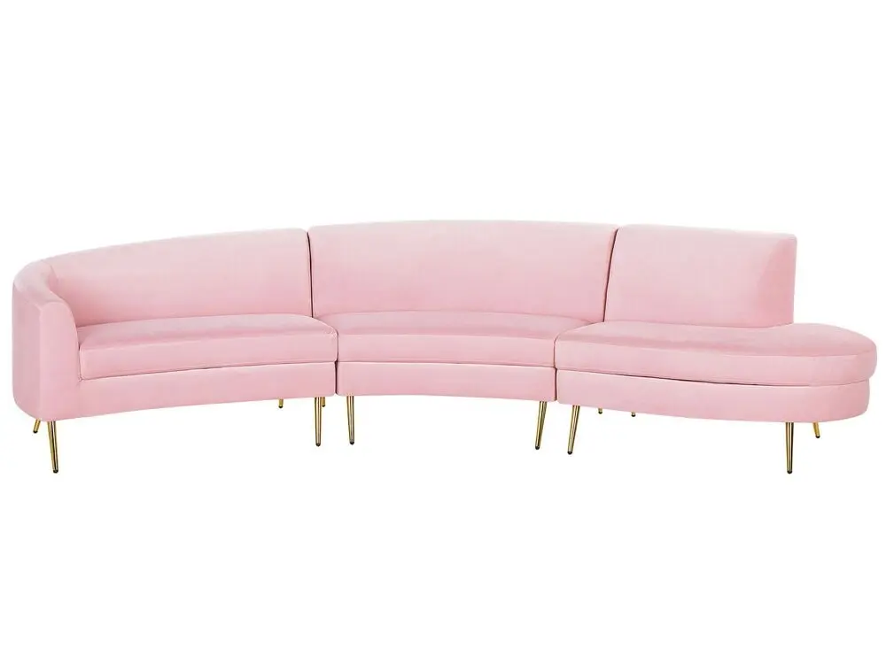 Polster- Sofa Samtstoff rosa geschwungene Form 4-Sitzer MOSS